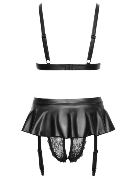 Soutien-gorge et slip fendu à jarretelles noir - Cottelli LINGERIE